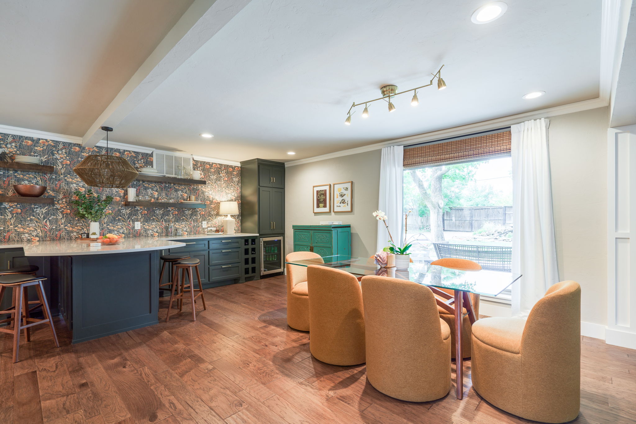 transitional kitchen remodel connecting kitchen and dining areas